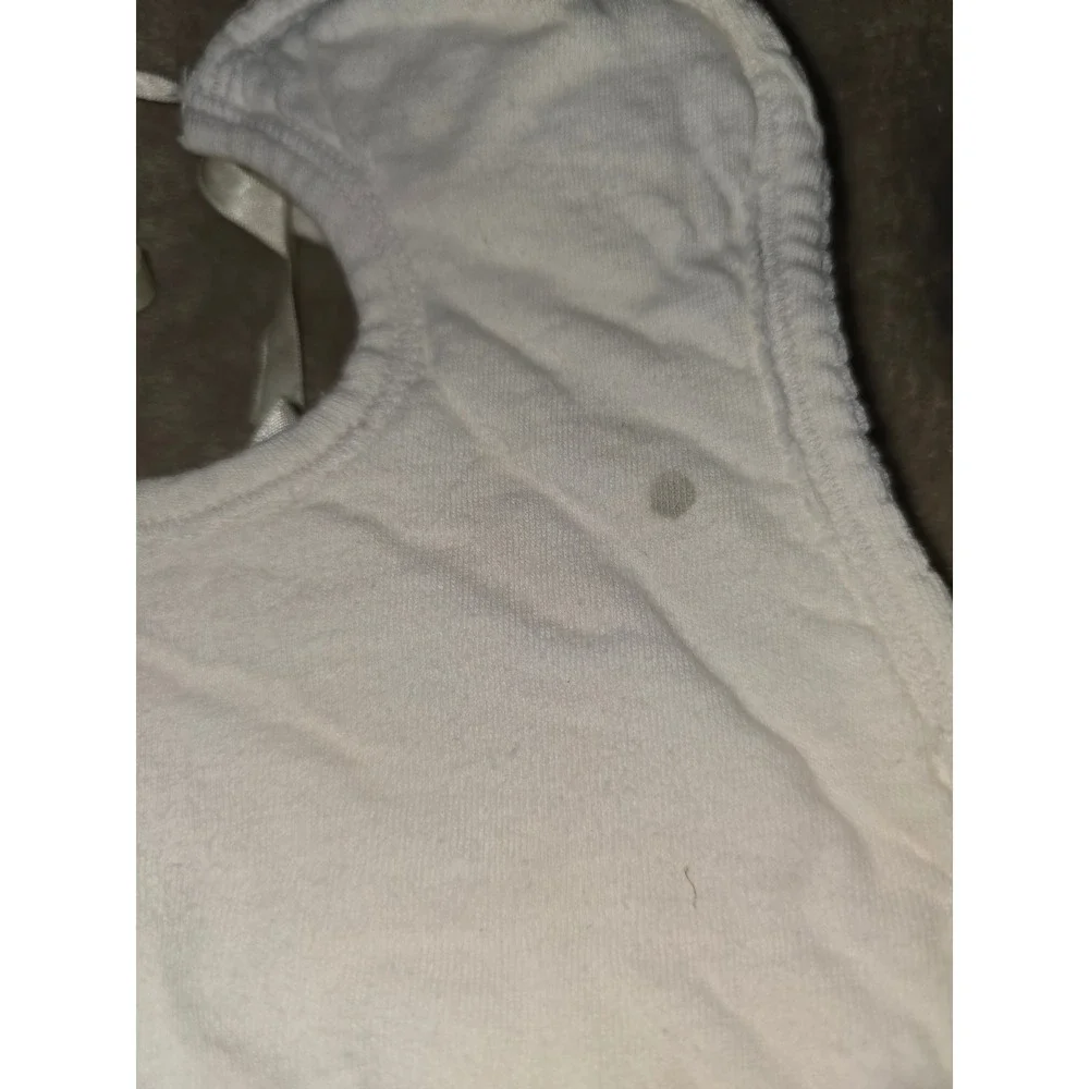 Vintage Baby Bibs Set of 3 White Off White Cotton Ribbon Tie Scalloped Trim